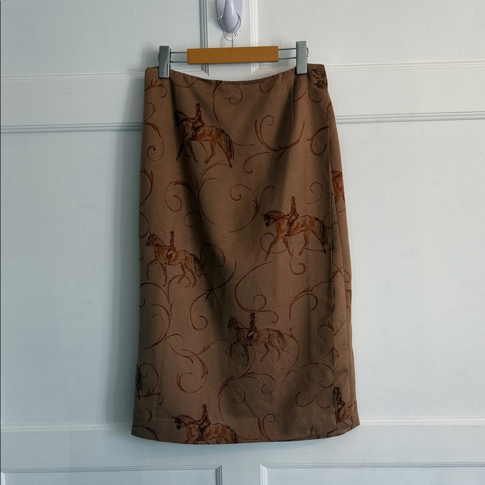 Brown Equestrian Print Skirt